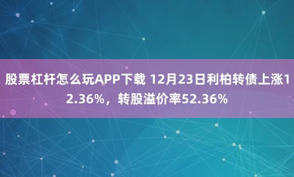 股票杠杆怎么玩APP下载 12月23日利柏转债上涨12.36%，转股溢价率52.36%